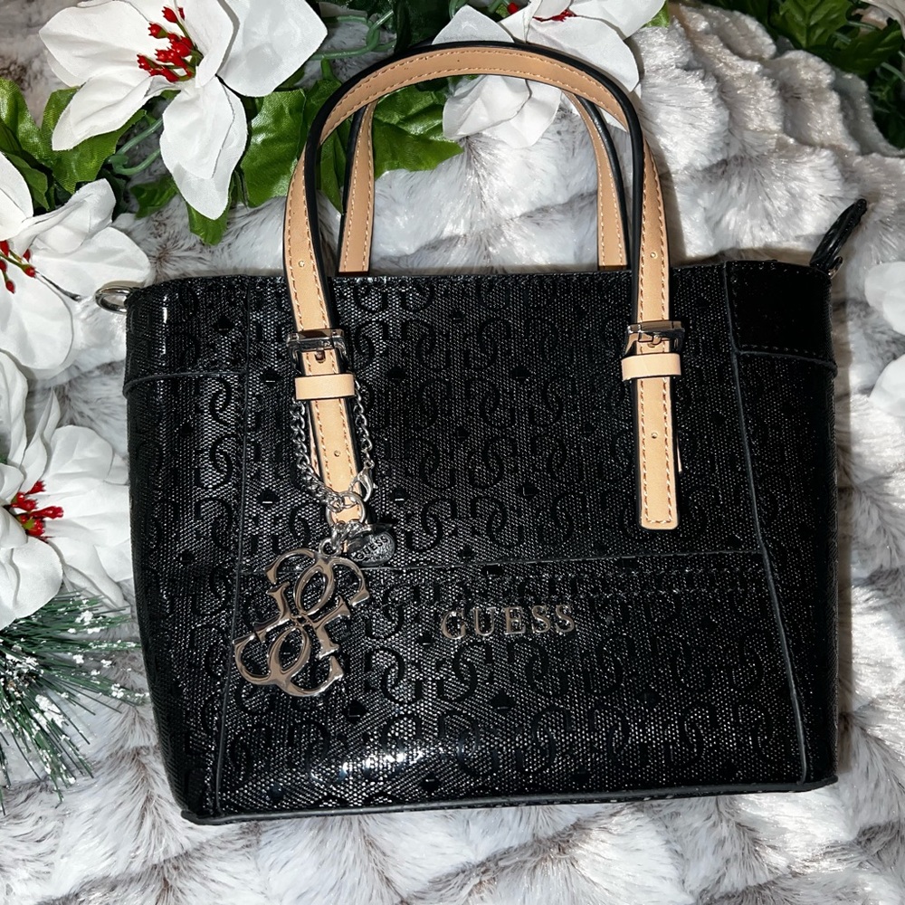 *NWOT* Guess Delaney Monogram Textured Mini Tote (Black) W/Charms